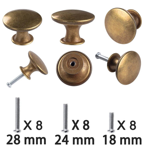 8 Pack Sweet Round Antique Brass Cabinet Knobs For Kitchen Cupboard Doors And Drawers 1.18 Inch Yellow Bronze Drawer Pulls With Screws