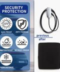 Heavy Duty EV Charger Cover Keeps Your Electric Vehicle Connector Locked Down Safe From Rain Snow And Mud While Delivering Hella Weather Proof Oxford Fabric Shield For Tesla And Universal Plug Ins with protection icons.
