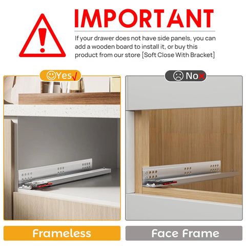 Soft Close Undermount Drawer Slides 16 Inch Bottom Mount No-Fuss Full Extension Heavy Duty Stainless Steel 100 Lb Capacity 1 Pair for Vanity Cabinets and Home Office Desks Quiet Smooth Glide, frameless cabinet install