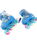 Kids Adjustable Inline Skates With Light Up Wheels Blue Roller Blades For Indoor And Outdoor Fun Super Comfy Breathable Fit ABEC 7 Bearings Easy Size Adjustments For Ages 6 To 12, featuring blue skates with colorful flashing wheels.