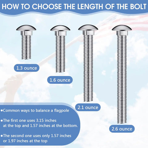 Solid Color Guard Weight Anchor Kit With Heavy Duty Flag Pole Caps And Non Slip Tape For Honor Guard Season showing bolt sizes and weights.