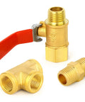 Six Pack 1/4 Inch NPT Brass Pipe Fittings With Ball Valve And Barstock Tee And Air Hose Fittings, Solid Brass Construction