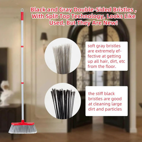 Double Sided Broom With Long Handle Heavy Duty Indoor Outdoor Workhorse For Pet Hair Dust And Debris 51 Inch Reach
