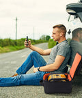 Rugged Air Compressor Storage Case For Dewalt 20V Max Tire Inflator DCC020IB And DCC18N Cordless Tools next to person by car on road