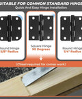 Metal Door Hinge Jig For Adjustable Router Template With 2.5 To 5 Inch Hinge Mortises, showing round and square hinge options.