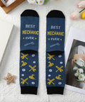 Mechanic Socks Gift Set For Men And Women with 'Best Mechanic Ever' text and auto tools design on a lace background.
