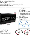 Badass 10000W Power Inverter Transforms 24V 48V 60V Batteries Into 110V 220V AC Output Featuring A Slick LCD Display.