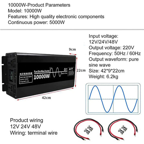 Badass 10000W Power Inverter Transforms 24V 48V 60V Batteries Into 110V 220V AC Output Featuring A Slick LCD Display.
