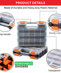 Grab And Go 34 Compartment Double Sided Tool Organizer Case With Removable Dividers For Screws Nuts Bolts Nails And Small Parts Orange Plastic Storage Box