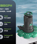 Automatic Submersible Pool Cover Pump 110V One Quarter HP 2800 GPH With Check Valve Adapter beside a pool