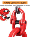Rock Solid Single Leg Chain Sling - 2 Ton Heavy Duty Lifting Chain, Rust Resistant Steel For Industrial Hoisting And Tradesman Site Work, 1 Meter Rig with butterfly connection buckle for secure lifting.