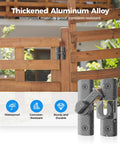 Easy Install 90 And 180 Degree Sliding Barn Door Latch With 3.1 Inch Lock For Cabinets Bathroom Garden Doors Grey 1 Pack Flexible Mount On Both Sides Multi Angle Compatibility Durable Metal Hardware shown with a wooden gate.