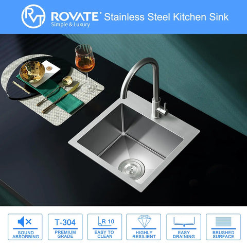 15 X 17 Inch Drop-In Black Nano Finish Bar Sink 304 Stainless Steel Prep Sink With Basket Strainer in modern kitchen