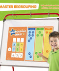 Child using Regrouping Base Ten Place Value Manipulatives Kit with Magnetic Dry Erase Board and Magnetic Chips for Addition and Subtraction