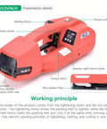 Hustle Free Electric Strapping Machine With Bright Digital Display And Massive 4000 Mah Battery Handles Half To Five Eighths In Poly Straps No Sweat Compact Cordless Bundler For Wood Metal Crate Packing close-up showing welding button, control panel and tension motor.