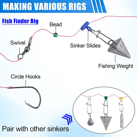 Heavy Duty Sinker Slides For Catfishing Rig Tackle 70 Piece Set With Stainless Steel Duo Lock Snap Swivels and fishing weight