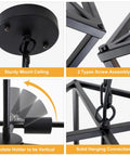 Black Farmhouse Four Light Chandelier Pendant For Dining Room And Kitchen Island Adjustable Height Industrial Lantern details