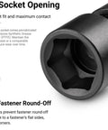 Close-up of 3/8 Inch Drive Shallow 6 Point Universal Joint Impact Socket 14mm, showing detailed socket opening and design features.