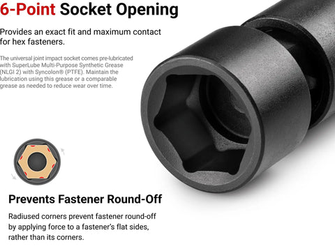 Close-up of 3/8 Inch Drive Shallow 6 Point Universal Joint Impact Socket 14mm, showing detailed socket opening and design features.