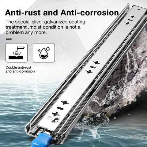 Heavy Duty Drawer Slides with Lock 12 Inch Built To Last for Deep Drawers 3 Fold Full Extension to 24 Inches 250 Lb Load Capacity Side Mount Ball Bearing Rails Industrial Locking Rail Smooth Glide for Cabinets Tool Chests and Drawers, silver galvanized slide