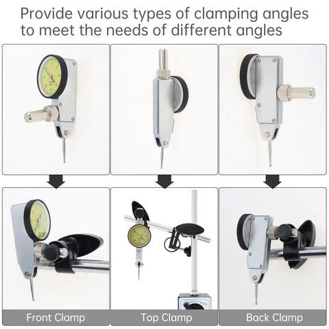Pro Grade Dial Test Indicator Gauge 0 To 0.8 Mm, 0.01 mm Accuracy, Lever Dial Indicator mounted in various clamping positions
