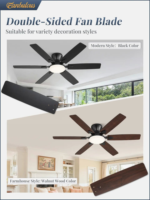 52 Inch Ceiling Fan With Lights And Smart App Remote 6 Blade Dope High Airflow Dimmable 5CCT LED With Memory DC Motor