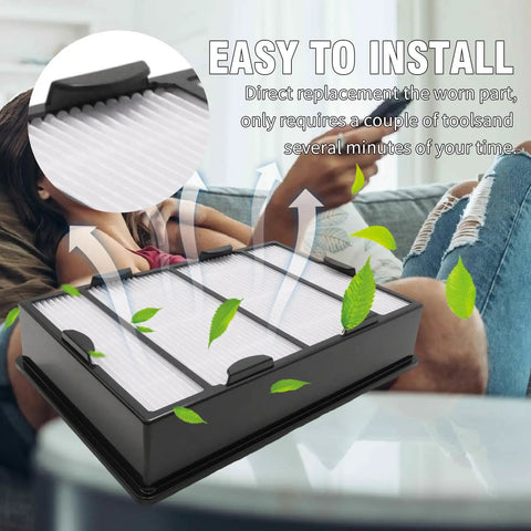 3 Pack HAPF600 Replacement Filter B With 3 Carbon Pre-Filters showing easy installation on a table with airflow effect