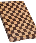 Real Deal Acacia Wood Checkered Cutting Board With Deep Juice Grooves And Solid Handles Large 17 Inch Butcher Block side view