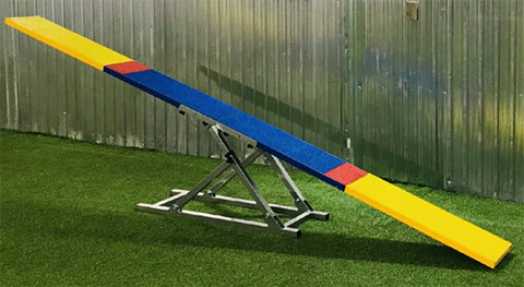 Beefy Durable Aluminum And Steel Dog Teeter Board With Rubber Skin Adjustable 21 To 27 Inches 12 Inch Wide Includes 36 Inch Yellow