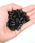 One Eighth Inch Aluminum Crimp Loop Sleeve Set Black Cable Ferrule For Wire Rope Crimps M3 50 PCS Rust Resistant Aluminum Durable Easy Crimp Heavy Duty Build For DIY Projects Repairs Fishing Camping Cables, black sleeves in hand