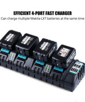 Beast 4 Port Fast Charger For 14.4V And 18V LXT Li Ion Batteries With Dual USB Ports, Replacement For DC18RC DC18RD, loaded with batteries