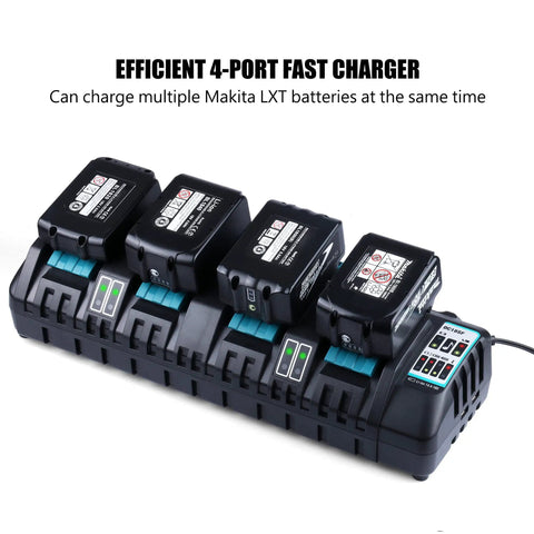 Beast 4 Port Fast Charger For 14.4V And 18V LXT Li Ion Batteries With Dual USB Ports, Replacement For DC18RC DC18RD, loaded with batteries