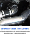 BWBWND two stainless steel hose clamps installed on automotive hoses, 1-1/2 to 2-1/2 in