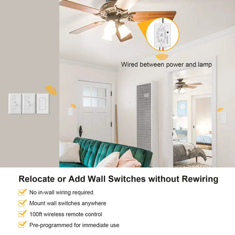 Wireless Remote Light Switch Kit With 100 Ft RF Range No Wiring No WiFi Needed Pre Programmed Expandable Wall Switch And Receiver display