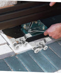 2 Pack Sliding Door Rollers Stainless Steel With Silent Nylon Wheels being installed on a track for wardrobe and barn doors