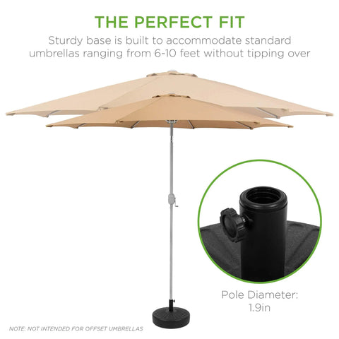 Fillable Round Sunburst Umbrella Base Stand With 55 Pound Weight Capacity, plastic patio pole holder under umbrella