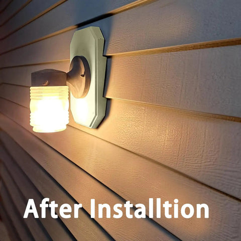 After installation of Heavy Duty Siding Mounting Block Kit With Built In Electrical Box For Half Inch Lap Siding, wall light on brown vinyl siding