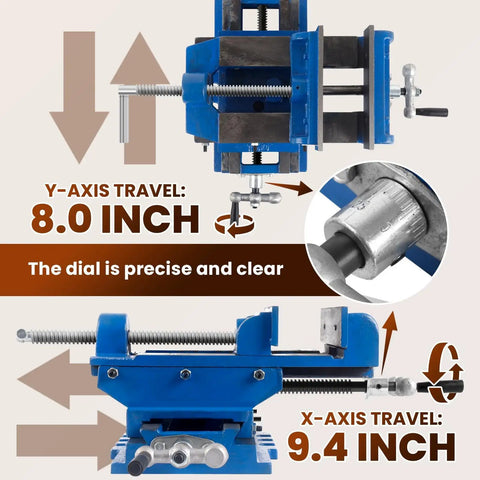 Beefy 6 Inch Cross Slide Drill Press Vise Workhorse Benchtop Clamp for Precision Milling and Drilling, X travel 9.4 inch, Y travel 8.0 inch