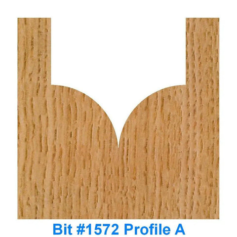 Six Piece CNC Signmaking Router Bit Set With 1/4 Inch Shank Includes profile of Bit #1572 featuring a rounded groove.