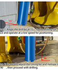 Front angled view of blue 2.5-inch core drill bit with 1-1/4-7 thread and diamond segments for masonry drilling.