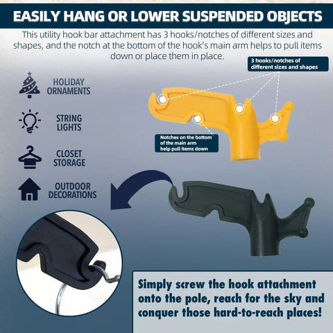 Two Pack Multi Purpose Plastic Utility Hook Pole Attachment Featuring Three Sized Notches And A Bottom Puller For No Sweat Organizing And Boss Level Storage Solutions with three notches