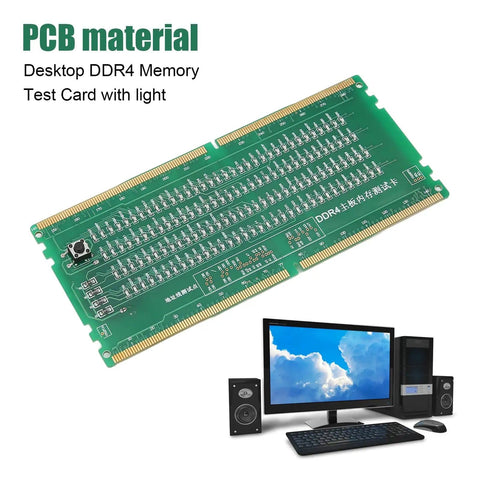 DDR4 Memory Diagnostic Tool For Desktop PCs With LED Indicator No Fuss Memory Troubleshooter For No Boot No Display And Read Errors Built Tough PCB Material shown above a desktop setup
