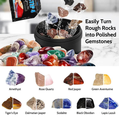 Totally Complete Gemstone Tumbler Kit For Adults And Kids With LCD Display, 9 Speed Motor And 9 Day Timer, gemstones displayed