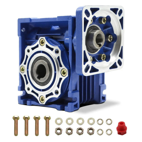 NMRV040 Worm Gear Reducer 30 To 1 Flange Input Shaft 14mm Clamp Diameter And 18mm Output Shaft with mounting hardware