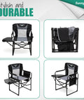Heavy Duty Oversized Camping Directors Chair With Side Table And Built In Pocket For Beach And Fishing Trips, foldable view