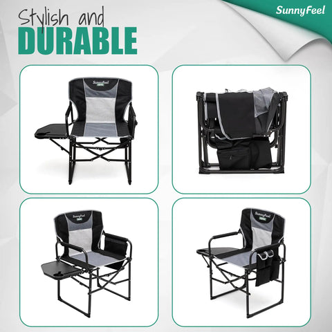 Heavy Duty Oversized Camping Directors Chair With Side Table And Built In Pocket For Beach And Fishing Trips, foldable view