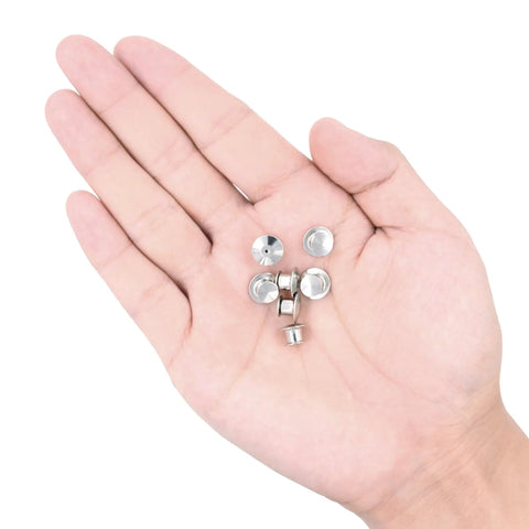 Locking Pin Backs Set 30 Pieces With Storage Case For Jewelry Making Nickel Plated Copper Reusable Clip Clasps in hand