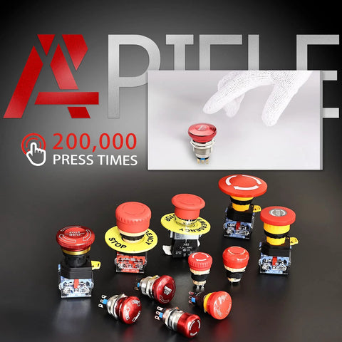 APIELE 22mm metal emergency stop push button switch, red mushroom head, latching, 7/8 in mounting hole