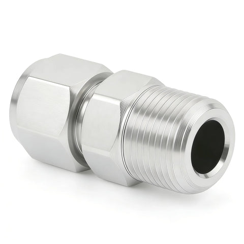 Stainless steel compression fitting straight adapter, 3/8 in tube OD x 1/4 in NPT male