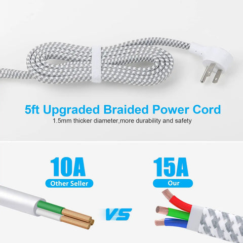 Desktop Power Strip With Three Outlets And Four USB Ports No Brainer Charging braided 5 ft extension cord illustration